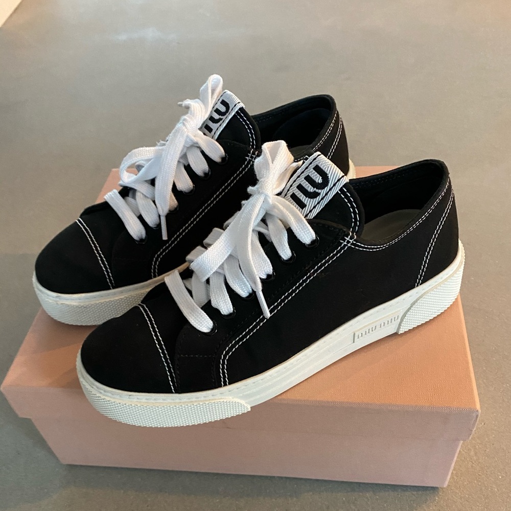 Miu Miu Authentic black canvas platform sneakers